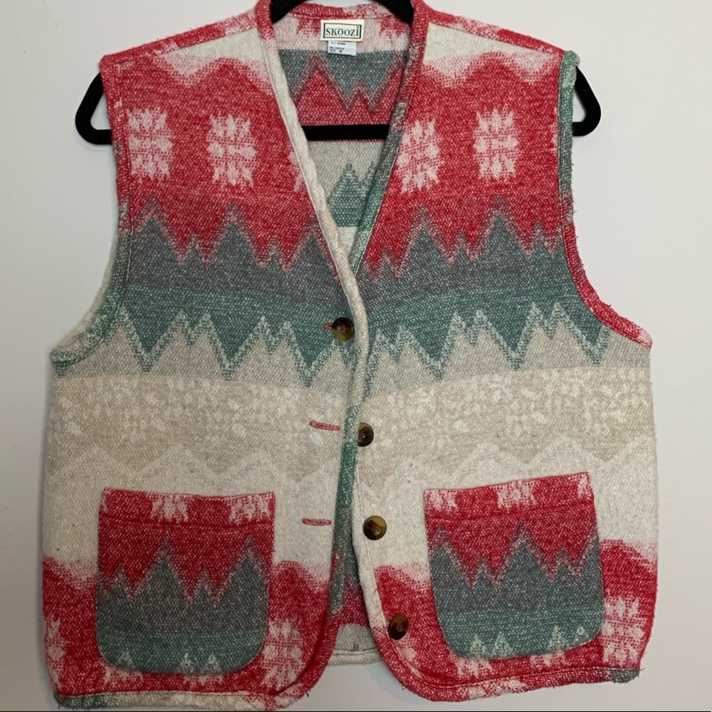 Skoozi vintage vest medium snowflake red white